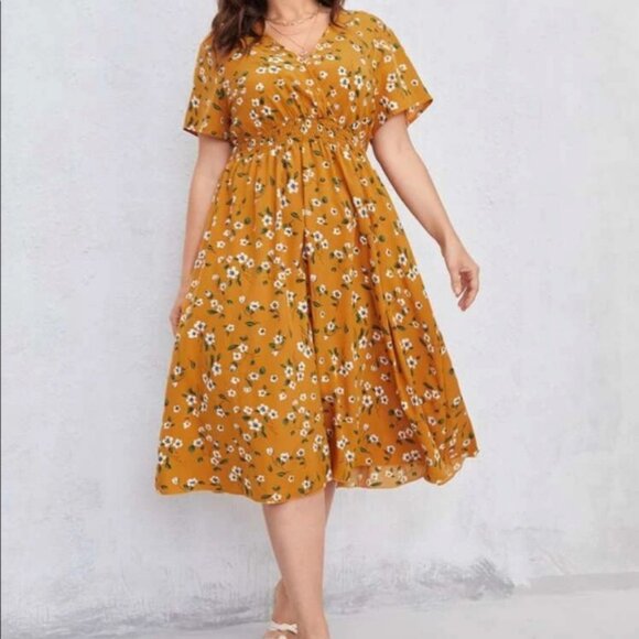 Boho plus size floral print A line dress - Picture 1 of 5